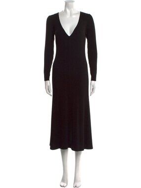 Co.  V-Neck Midi Length Dress  Black | Size: M